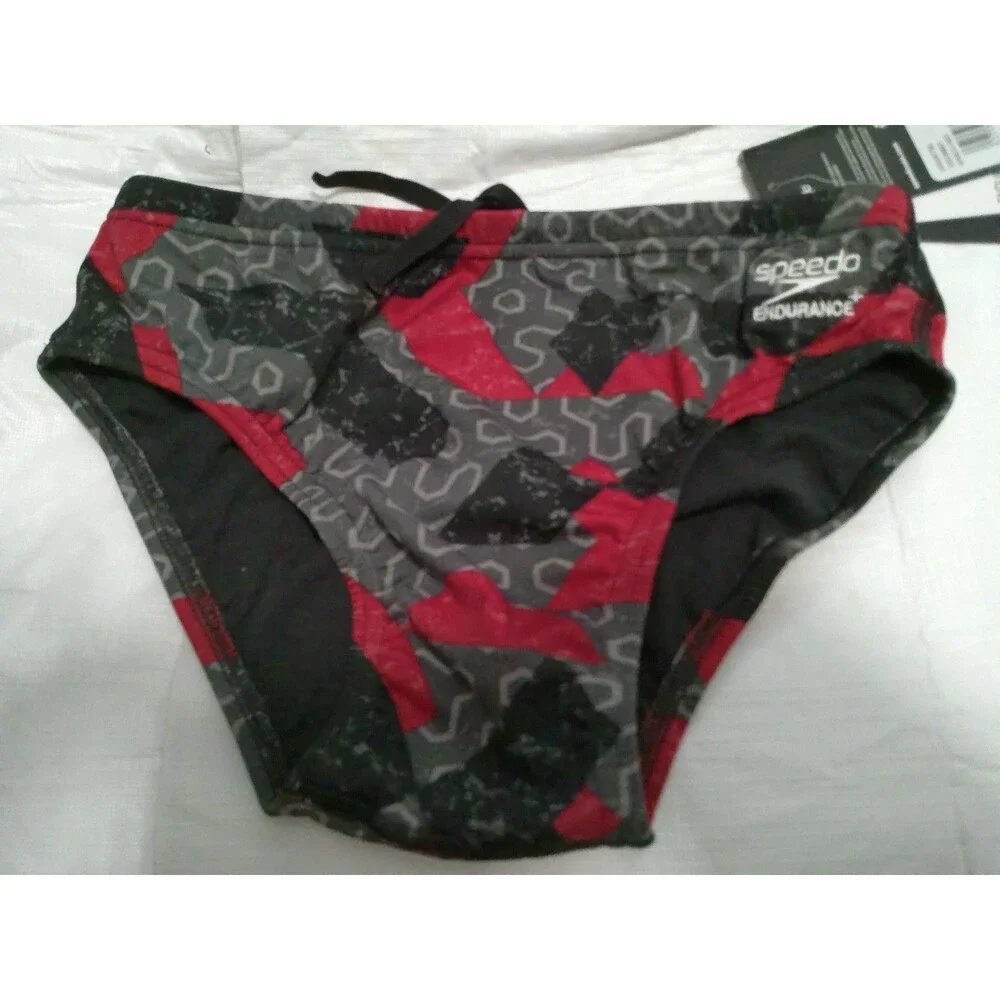 Speedo Men's Swim Brief Size 30 Ruse Blocks Brief Speedo Red NIB Endurance+